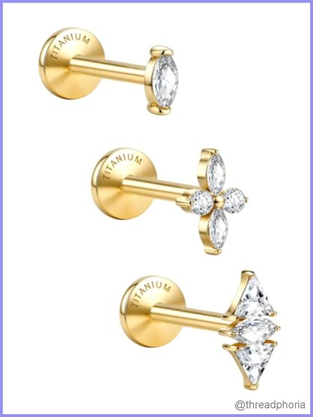 Implant Grade G23 Titanium Flat Back Stud Earrings 18G Hypoallergenic Set